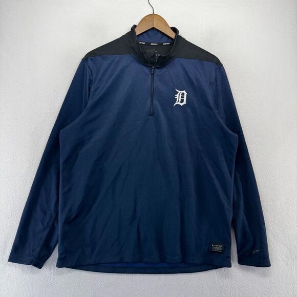 Detroit Tigers 1/4 Zip Pullover Mens Large Black Blue Nike Golf Embroidered Tech - Picture 2 of 10